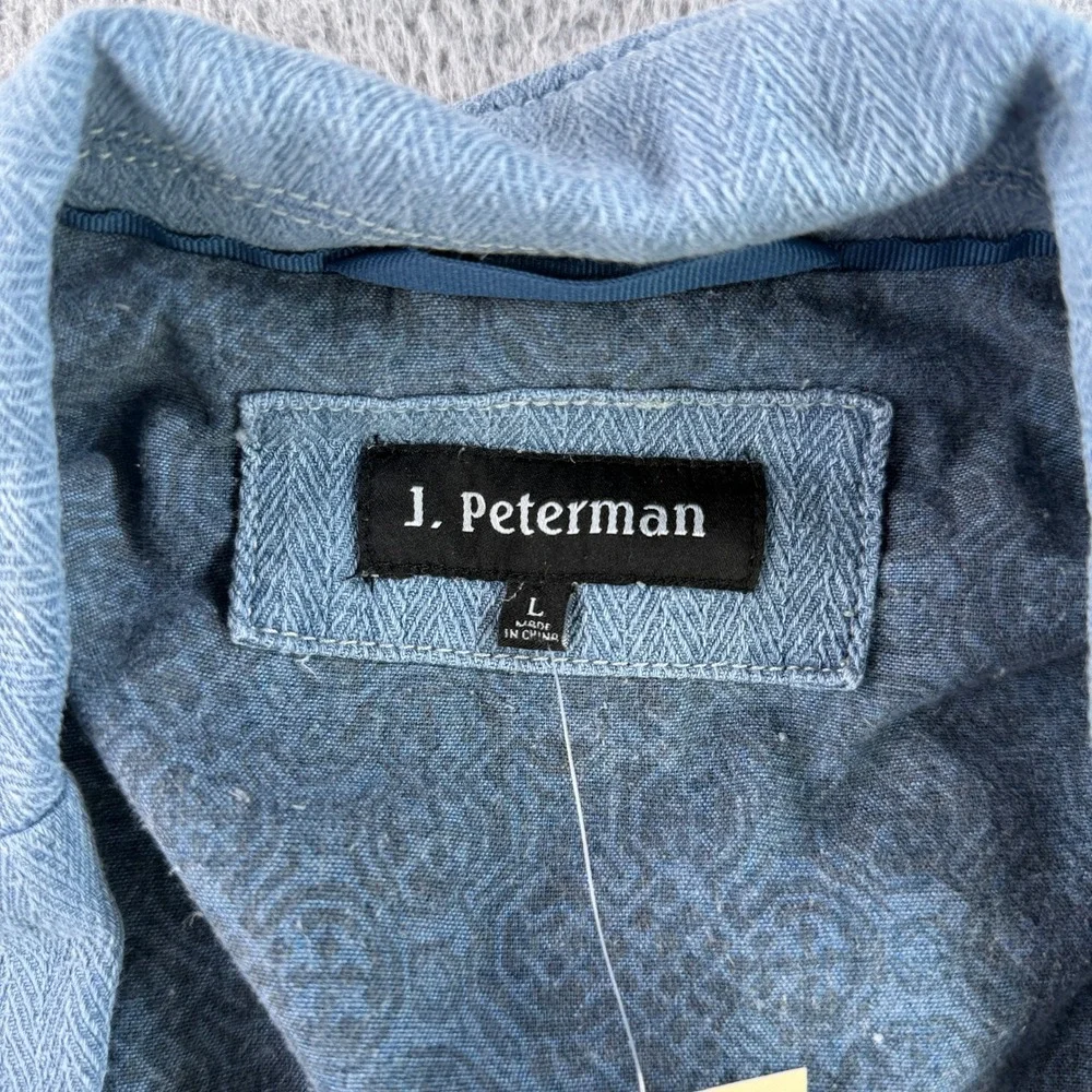 J. Peterman Horseman's Denim Jacket Men Large Light Indigo Linen Cotton J8678